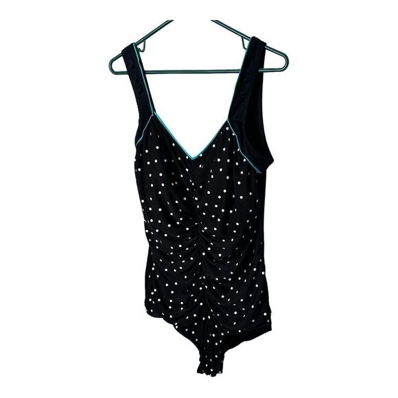 Vintage Gabar polka dot one piece swimsuit size 18 black & white teal blue - Picture 3 of 12